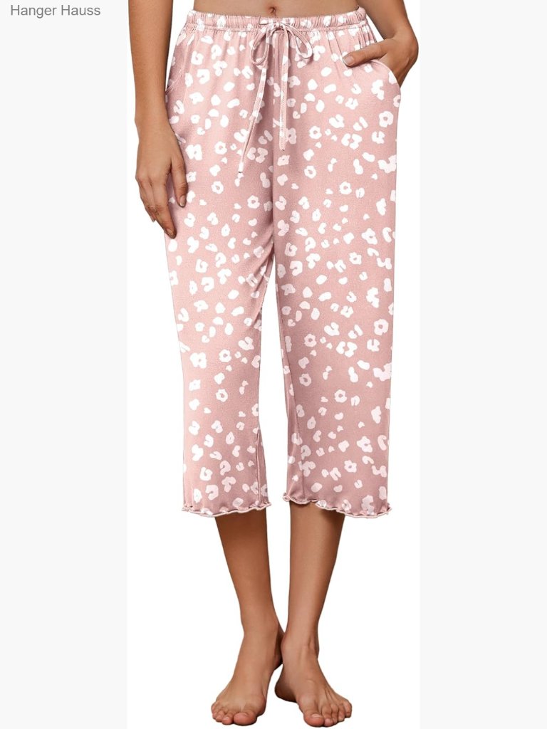Soft Wide Leg Capri Pajama Pants With Pockets Drawstring Lounge Bottoms